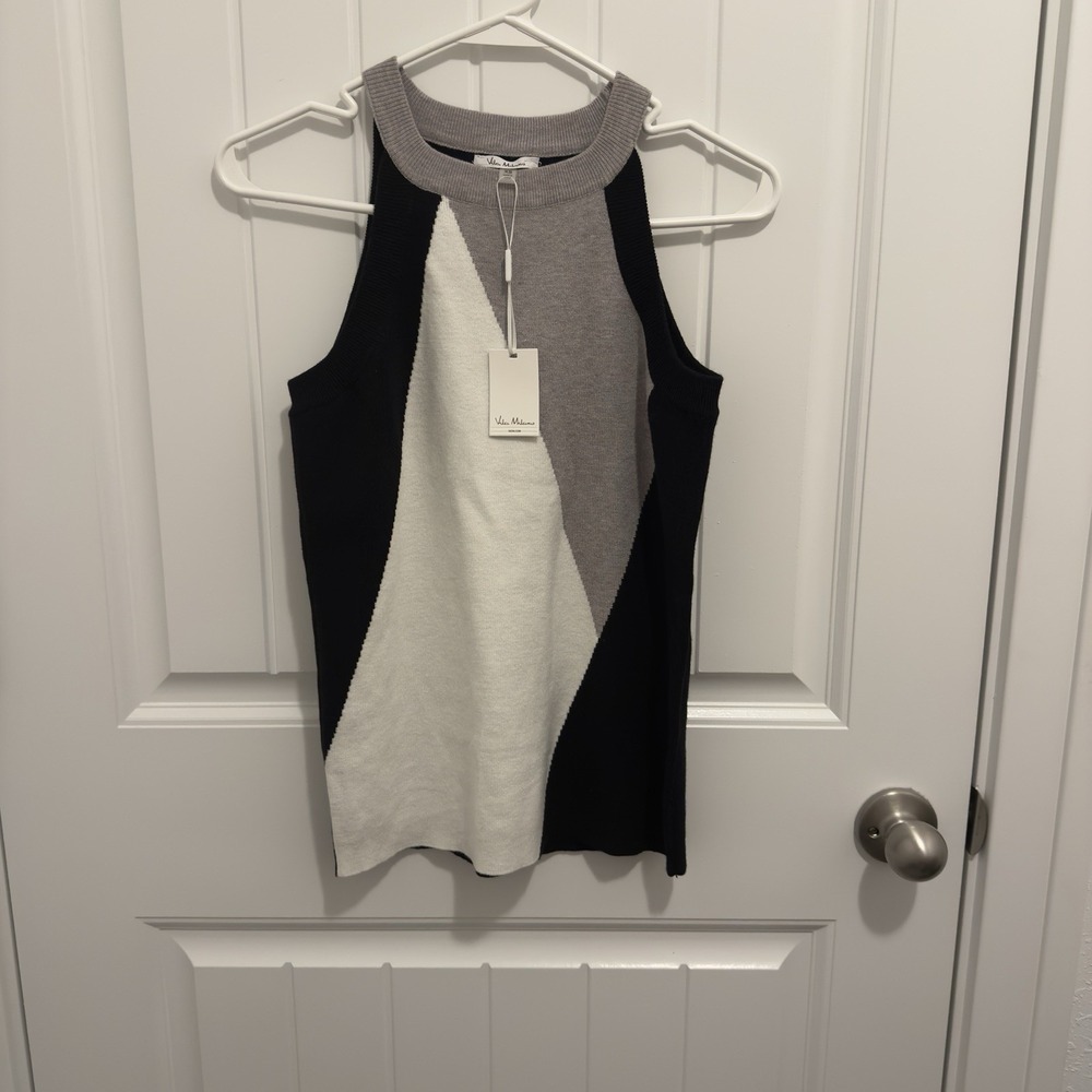 Vila Milano Women's Soft‎ Halter Sweater White/Gray/Black Size XS